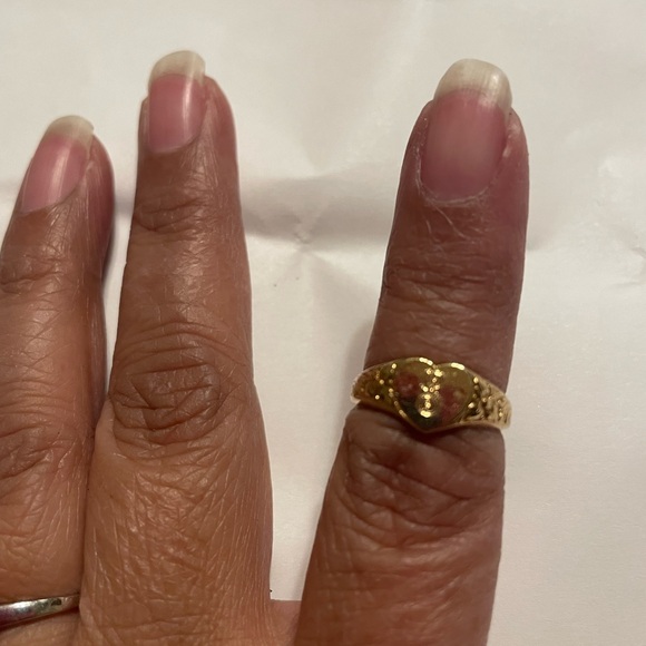 Gold Heart Initial Ring with Floral Accents